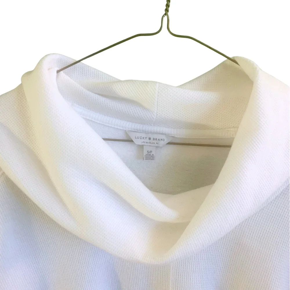 Lucky Brand Waffle Knit Cotton Ivory Cowl Sweater Top Coastal Lagenlook Minimal